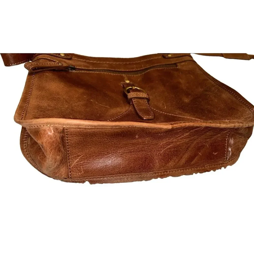 Diba True Women Brown Leather Zipper‎ Outer Pockets Crossbody Strap Shoulder Bag